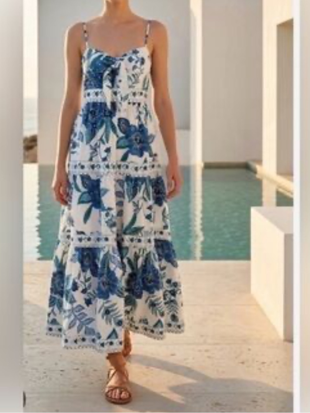 Blue Floral Tiered Maxi Dress - Summer Sundress
